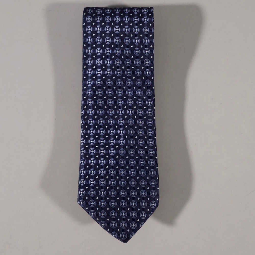 Ike Behar Necktie Mens OS Blue Geometric Medallion Silk Hand Tailored USA